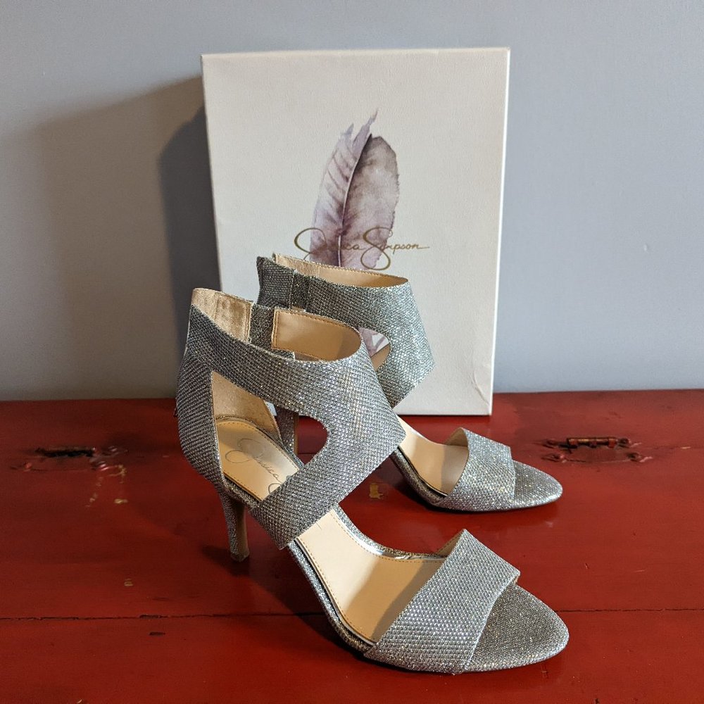 Jessica Simpson Silver Sparkle Mesh Heels JS-MEKOS